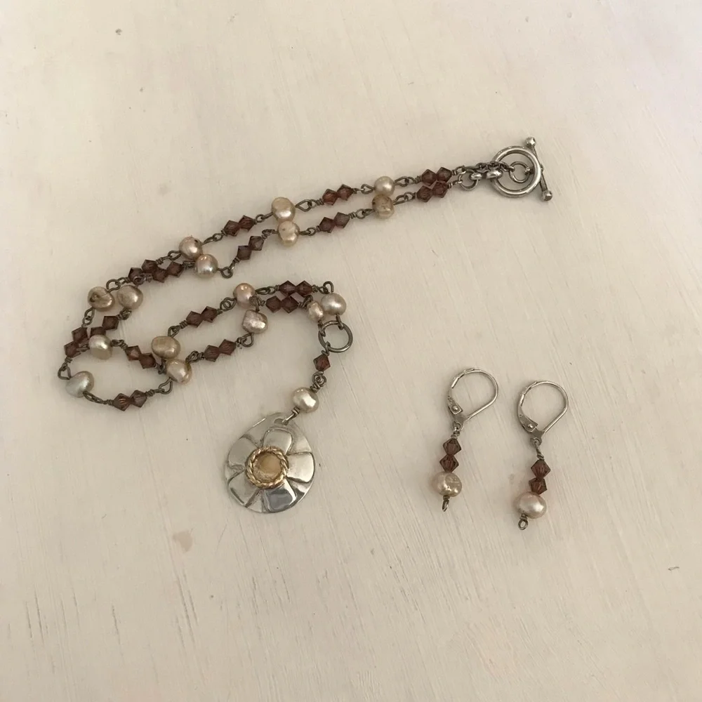 Vintage Sterling Silver Patricia O Beaded Necklace and Earrings Set - Picture 7 of 10